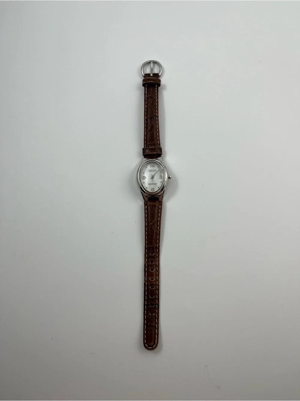 925 Sterling Silver Watch Case Space Age Analog Wrist Watch Mother of Pearl